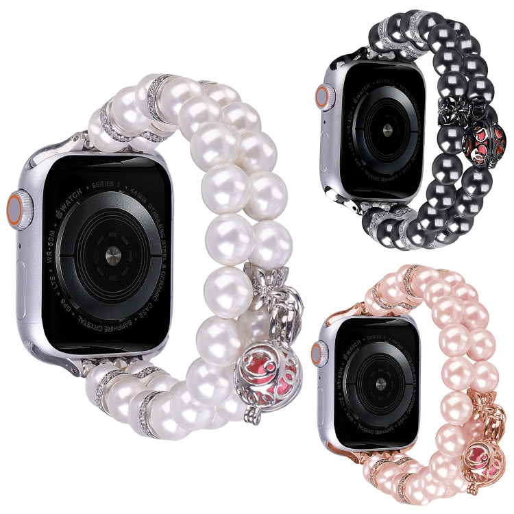 For Apple Watch SE 2023 44mm Beaded Dual Row Pearl Bracelet Watch Band(White) by buy2fix