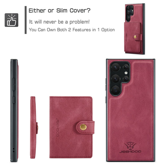 For Samsung Galaxy S24 Ultra 5G JEEHOOD J01 Retro Magnetic Detachable Wallet Phone Case(Red) by JEEHOOD