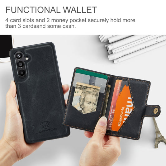 For Samsung Galaxy A15 5G JEEHOOD J01 Retro Magnetic Detachable Wallet Phone Case(Black) by JEEHOOD