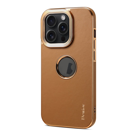 For iPhone 15 Denior Fragrant Calf Texture Electroplating Phone Case(Khaki) - iPhone 15 Cases by Denior | Online Shopping UK | buy2fix