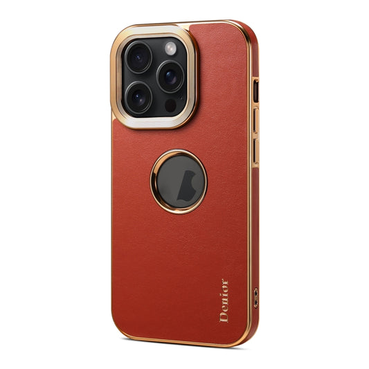 For iPhone 15 Denior Fragrant Calf Texture Electroplating Phone Case(Maroon Red) - iPhone 15 Cases by Denior | Online Shopping UK | buy2fix
