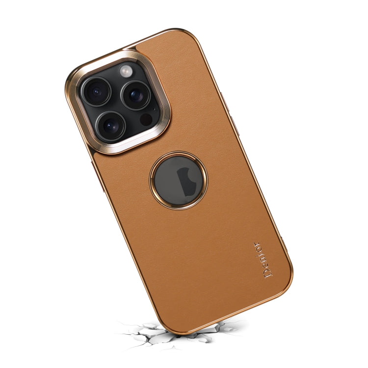 For iPhone 15 Pro Denior Fragrant Calf Texture Electroplating Phone Case(Khaki) - iPhone 15 Pro Cases by Denior | Online Shopping UK | buy2fix