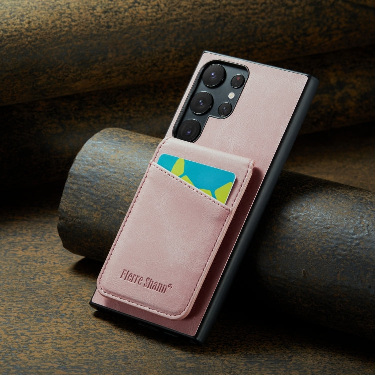 For Samsung Galaxy S24 Ultra 5G Fierre Shann Crazy Horse Card Holder Back Cover PU Phone Case(Pink) by FIERRE SHANN