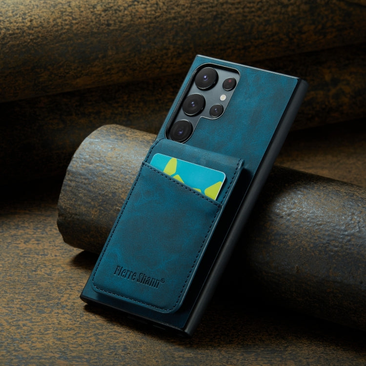 For Samsung Galaxy S24 Ultra 5G Fierre Shann Crazy Horse Card Holder Back Cover PU Phone Case(Blue) by FIERRE SHANN