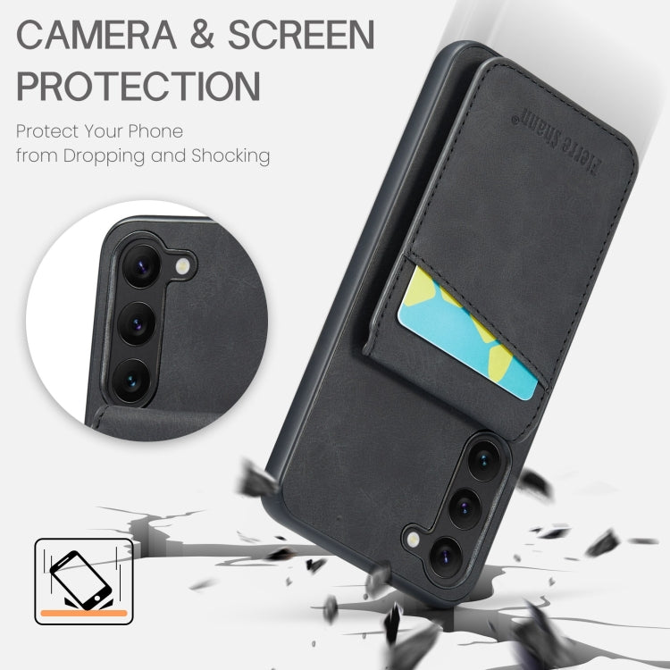 For Samsung Galaxy S24+ 5G Fierre Shann Crazy Horse Card Holder Back Cover PU Phone Case(Black) by FIERRE SHANN