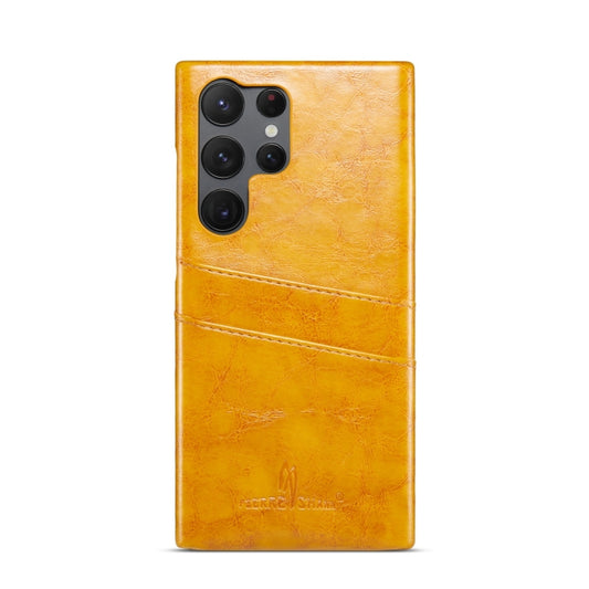 For Samsung Galaxy S24 Ultra 5G Fierre Shann Oil Wax Texture Leather Phone Case with Card Slots(Yellow) by FIERRE SHANN