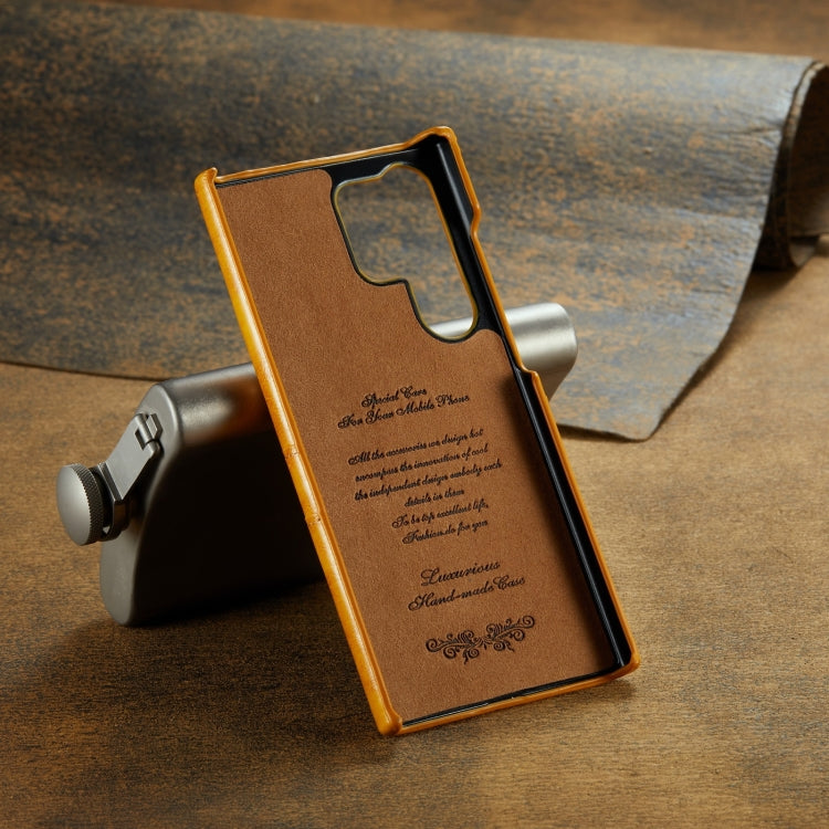 For Samsung Galaxy S24 Ultra 5G Fierre Shann Oil Wax Texture Leather Phone Case with Card Slots(Yellow) by FIERRE SHANN