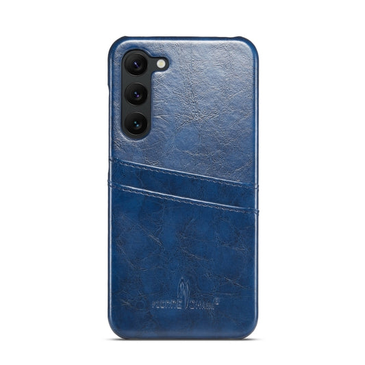 For Samsung Galaxy S24+ 5G Fierre Shann Oil Wax Texture Leather Phone Case with Card Slots(Blue) by FIERRE SHANN