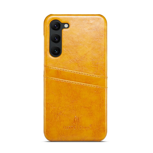 For Samsung Galaxy S24 5G Fierre Shann Oil Wax Texture Leather Phone Case with Card Slots(Yellow) by FIERRE SHANN