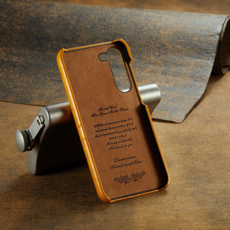 For Samsung Galaxy S24 5G Fierre Shann Oil Wax Texture Leather Phone Case with Card Slots(Yellow) by FIERRE SHANN