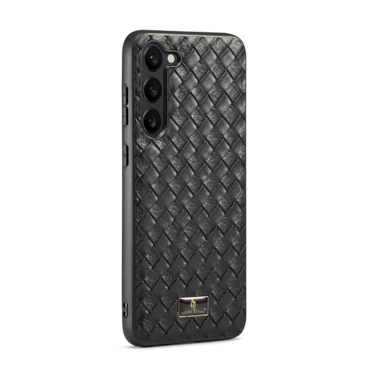 For Samsung Galaxy S24 5G Fierre Shann Leather Texture Phone Back Cover Case(Woven Black) by FIERRE SHANN