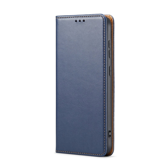 For Samsung Galaxy S24 5G Fierre Shann PU Genuine Leather Texture Phone Case(Blue) by FIERRE SHANN