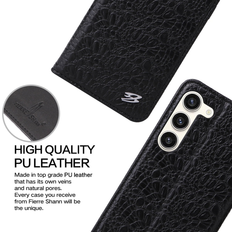 For Samsung Galaxy S24+ 5G Fierre Shann Crocodile Texture Magnetic Genuine Leather Phone Case(Black) by FIERRE SHANN