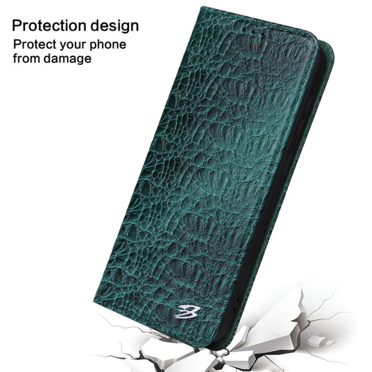 For Samsung Galaxy S24 5G Fierre Shann Crocodile Texture Magnetic Genuine Leather Phone Case(Green) by FIERRE SHANN