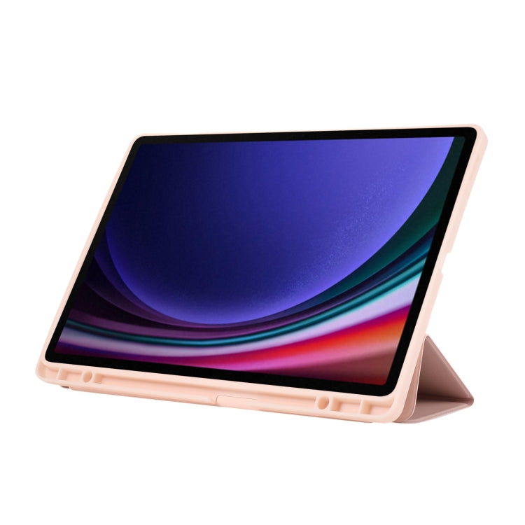 For Samsung Galaxy Tab S9 FE+ 3-Fold Pure Color TPU Leather Tablet Case with Pen Slot(Pink) by buy2fix