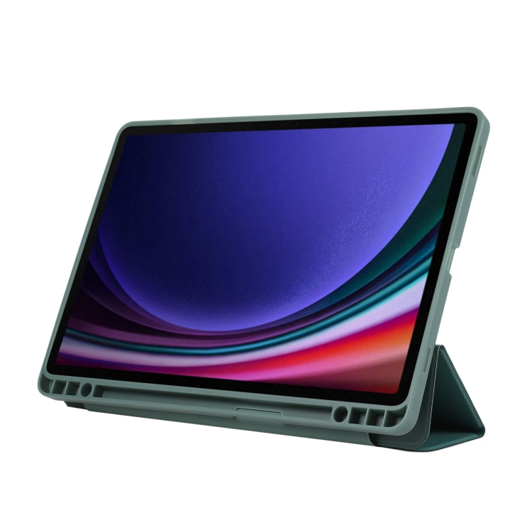 For Samsung Galaxy Tab S10 FE / S9 FE 3-Fold Pure Color TPU Leather Tablet Case with Pen Slot(Dark Green) by buy2fix