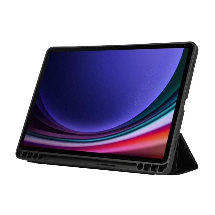 For Samsung Galaxy Tab S10 FE / S9 3-Fold Pure Color TPU Leather Tablet Case with Pen Slot(Black) by buy2fix