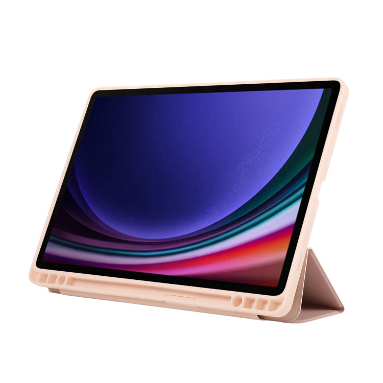 For Samsung Galaxy Tab S10 FE / S9 3-Fold Pure Color TPU Leather Tablet Case with Pen Slot(Pink) by buy2fix