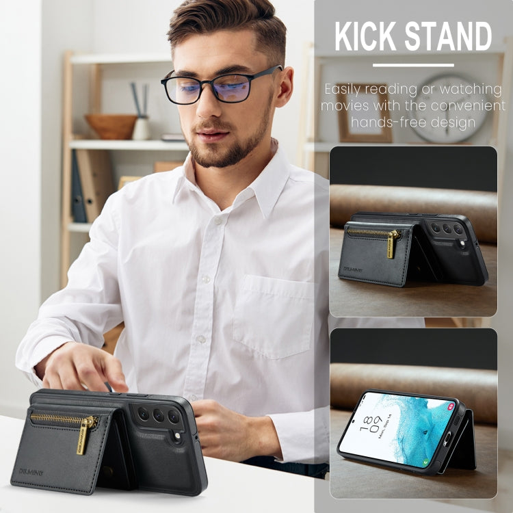 For Samsung Galaxy S22 DG.MING M5 Series Zip RFID Multi Card Detachable Leather Phone Case(Black) by DG.MING