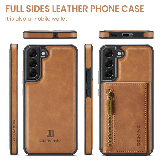 For Samsung Galaxy S22 DG.MING M5 Series Zip RFID Multi Card Detachable Leather Phone Case(Brown) by DG.MING