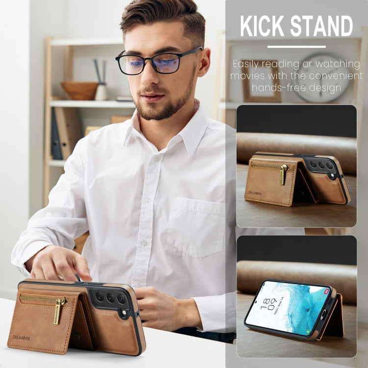 For Samsung Galaxy S22 DG.MING M5 Series Zip RFID Multi Card Detachable Leather Phone Case(Brown) by DG.MING