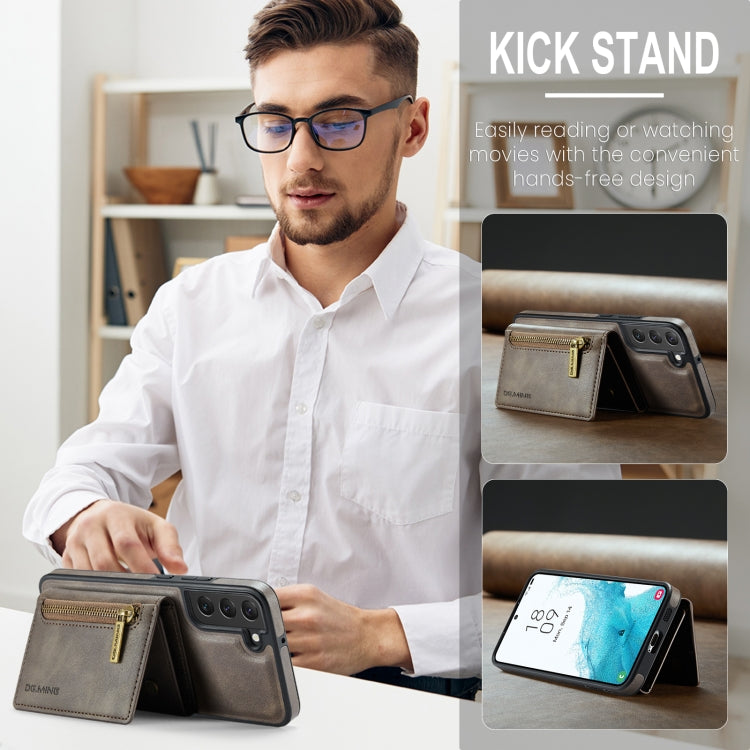 For Samsung Galaxy S22+ DG.MING M5 Series Zip RFID Multi Card Detachable Leather Phone Case(Coffee) by DG.MING