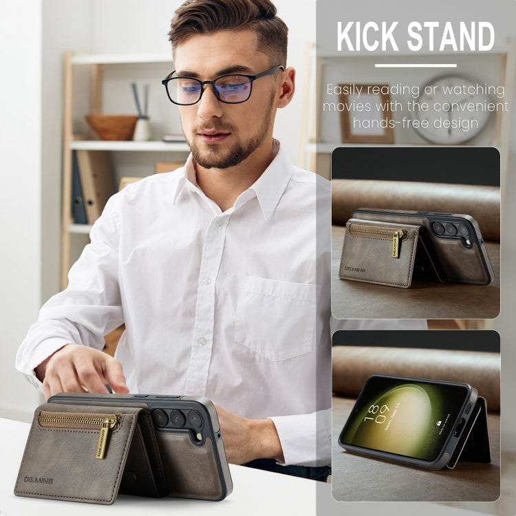 For Samsung Galaxy S23+ DG.MING M5 Series Zip RFID Multi Card Detachable Leather Phone Case(Coffee) by DG.MING