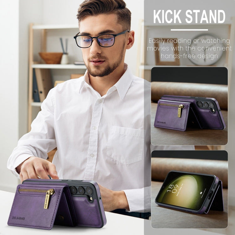 For Samsung Galaxy S23+ DG.MING M5 Series Zip RFID Multi Card Detachable Leather Phone Case(Purple) by DG.MING