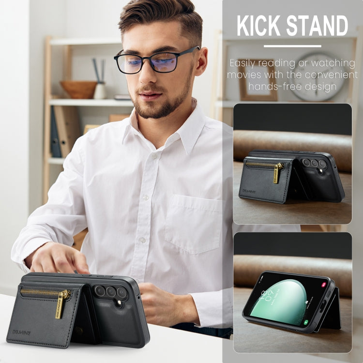 For Samsung Galaxy S23 FE 5G DG.MING M5 Series Zip RFID Multi Card Detachable Leather Phone Case(Black) by DG.MING