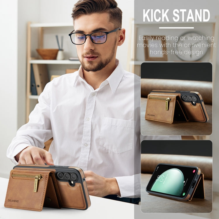 For Samsung Galaxy S23 FE 5G DG.MING M5 Series Zip RFID Multi Card Detachable Leather Phone Case(Brown) by DG.MING