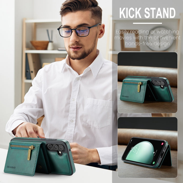 For Samsung Galaxy S23 FE 5G DG.MING M5 Series Zip RFID Multi Card Detachable Leather Phone Case(Green) by DG.MING