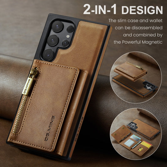 For Samsung Galaxy S24 Ultra 5G DG.MING M5 Series Zip RFID Multi Card Detachable Leather Phone Case(Brown) by DG.MING