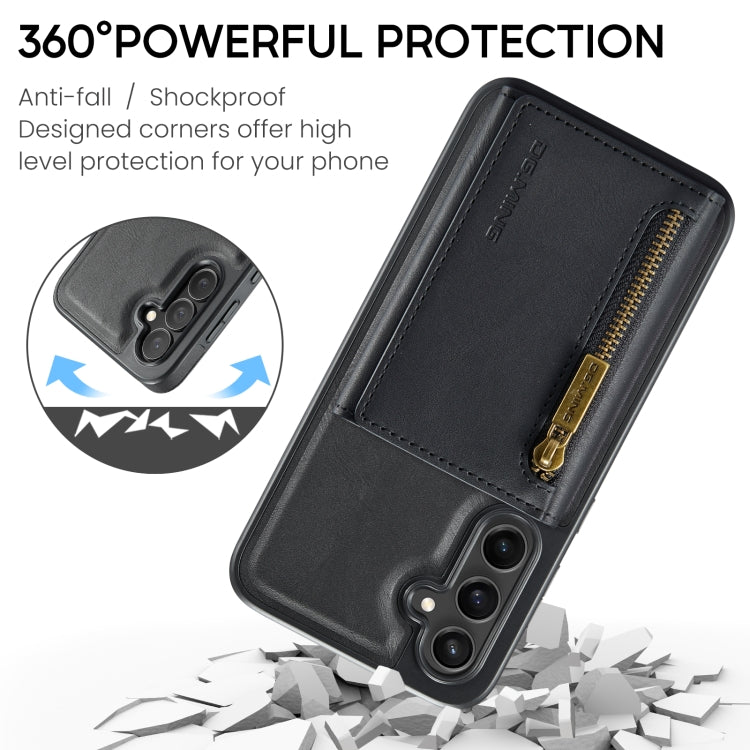 For Samsung Galaxy S24+ 5G DG.MING M5 Series Zip RFID Multi Card Detachable Leather Phone Case(Black) by DG.MING