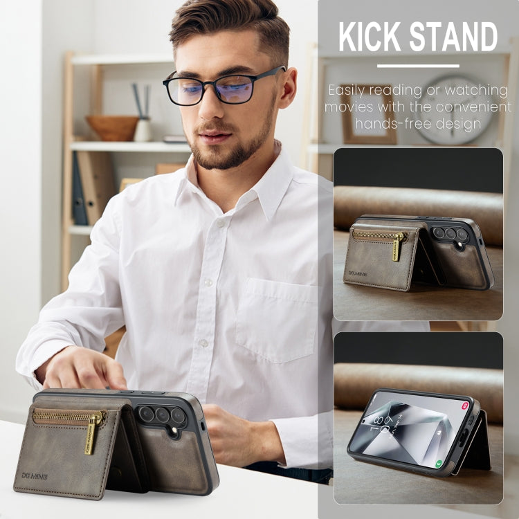 For Samsung Galaxy S24 FE 5G DG.MING M5 Series Zip RFID Multi Card Detachable Leather Phone Case(Coffee) by DG.MING