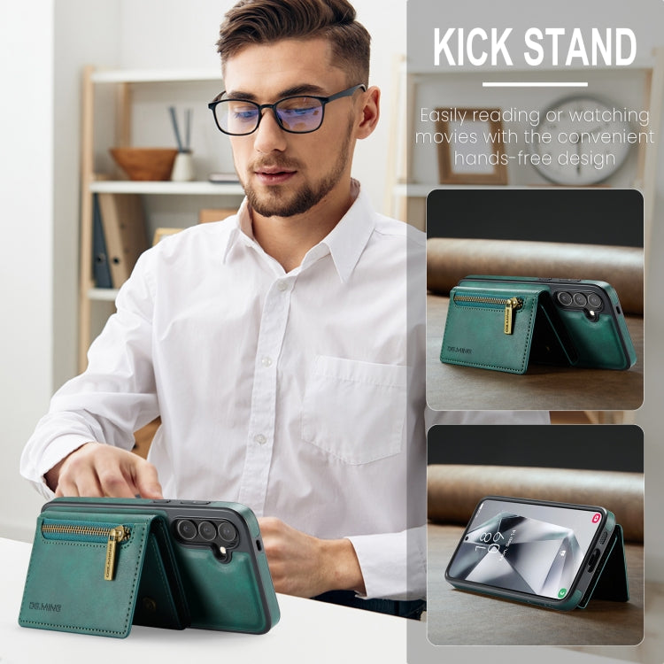 For Samsung Galaxy S24 FE 5G DG.MING M5 Series Zip RFID Multi Card Detachable Leather Phone Case(Green) by DG.MING