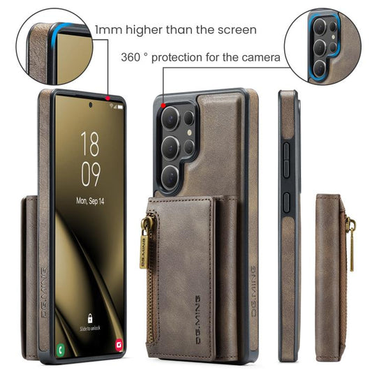 For Samsung Galaxy S25 Ultra 5G DG.MING M5 Series Zip RFID Multi Card Detachable Leather Phone Case(Coffee) - Galaxy S25 Ultra 5G Cases by DG.MING | Online Shopping UK | buy2fix