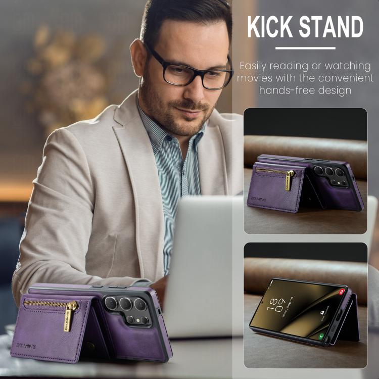For Samsung Galaxy S25 Ultra 5G DG.MING M5 Series Zip RFID Multi Card Detachable Leather Phone Case(Purple) - Galaxy S25 Ultra 5G Cases by DG.MING | Online Shopping UK | buy2fix