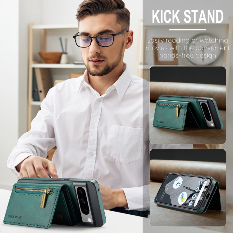 For Google Pixel 8 Pro DG.MING M5 Series Zip RFID Multi Card Detachable Leather Phone Case(Green) by DG.MING