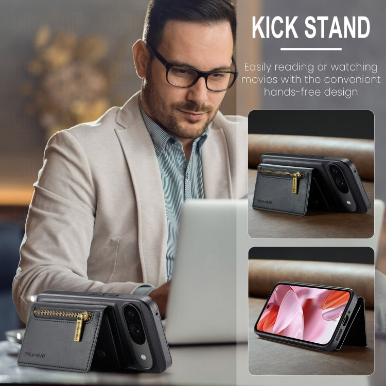 For Google Pixel 9 / 9 Pro DG.MING M5 Series Zip RFID Multi Card Detachable Leather Phone Case(Black) by DG.MING