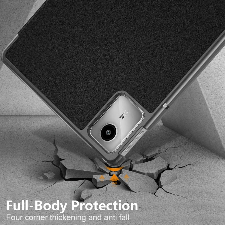 For Lenovo Tab M11/ Xiaoxin Pad 11 2024 Custer Texture 3-Fold Holder Leather Smart Tablet Case(Black) by buy2fix