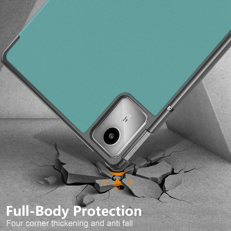 For Lenovo Tab M11/ Xiaoxin Pad 11 2024 Custer Texture 3-Fold Holder Leather Smart Tablet Case(Green) by buy2fix
