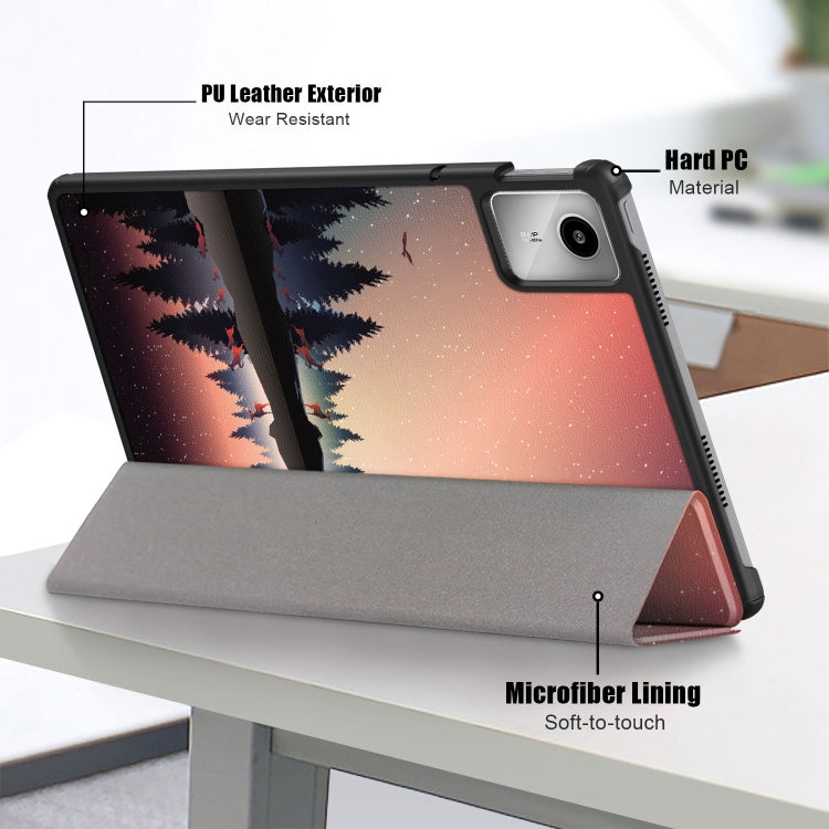 For Lenovo Tab M11/ Xiaoxin Pad 11 2024 Custer Painted 3-Fold Holder Leather Smart Tablet Case(Sunset) - Lenovo by buy2fix | Online Shopping UK | buy2fix