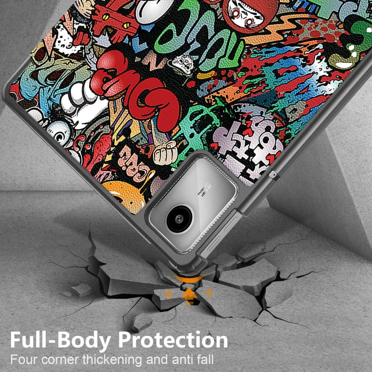For Lenovo Tab M11/ Xiaoxin Pad 11 2024 Custer Painted 3-Fold Holder Leather Smart Tablet Case(Graffiti) by buy2fix
