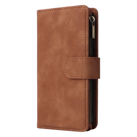 For Samsung Galaxy S23 5G Multifunctional Frosted Zipper Wallet Leather Phone Case(Brown) by buy2fix