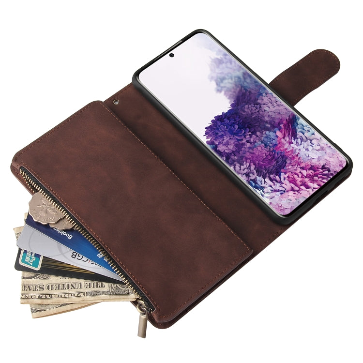 For Samsung Galaxy S21 5G Multifunctional Frosted Zipper Wallet Leather Phone Case(Coffee) by buy2fix