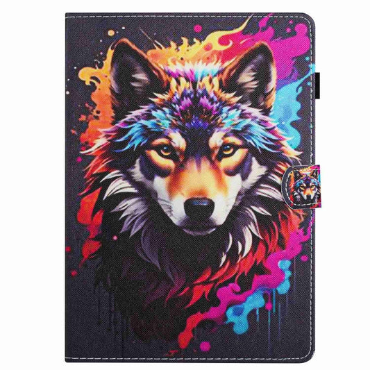 For 10 inch Painted Pattern Stitching Leather Tablet Case(Colorful Wolf) - 10 - 11 inch by buy2fix | Online Shopping UK | buy2fix