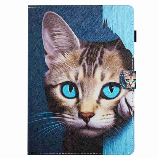 For 10 inch Painted Pattern Stitching Leather Tablet Case(Blue Cat) - 10 - 11 inch by buy2fix | Online Shopping UK | buy2fix