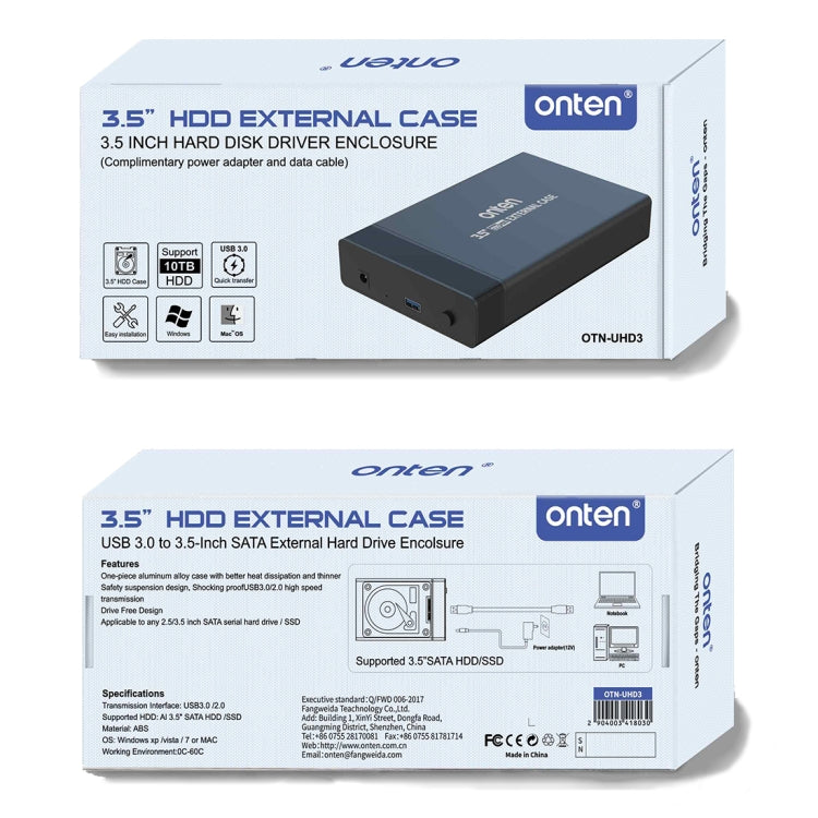 Onten UHD3 3.5 inch USB3.0 HDD External Hard Drive Enclosure(UK Plug) by Onten