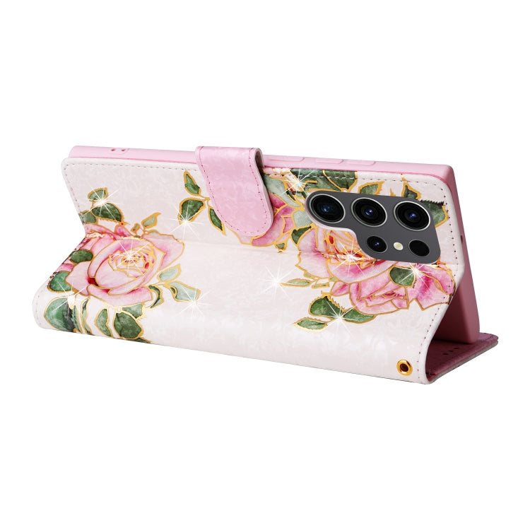 For Samsung Galaxy S24 Ultra 5G Bronzing Painting RFID Leather Case(Rose Flower) by buy2fix