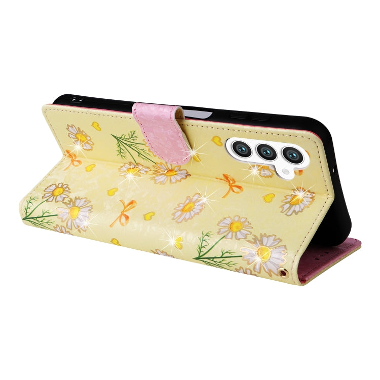 For Samsung Galaxy S24+ 5G Bronzing Painting RFID Leather Case(Yellow Daisy) by buy2fix